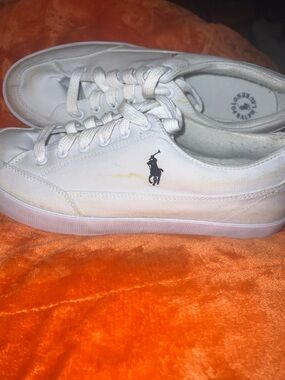 Polo by Ralph Lauren White Canvas Low-Top Sneakers with Black Polo Logo
